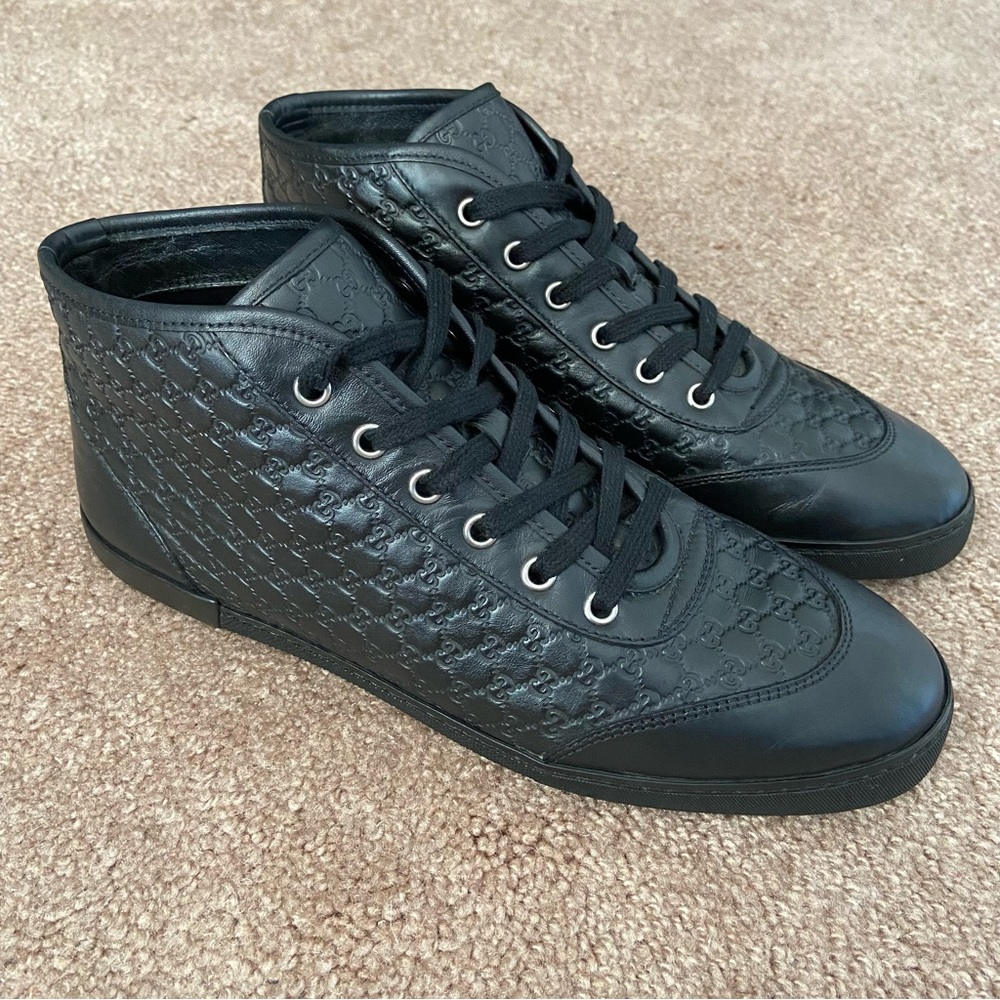 GUCCI Monogram High Top Guccissima Leather Sneakers Size 39